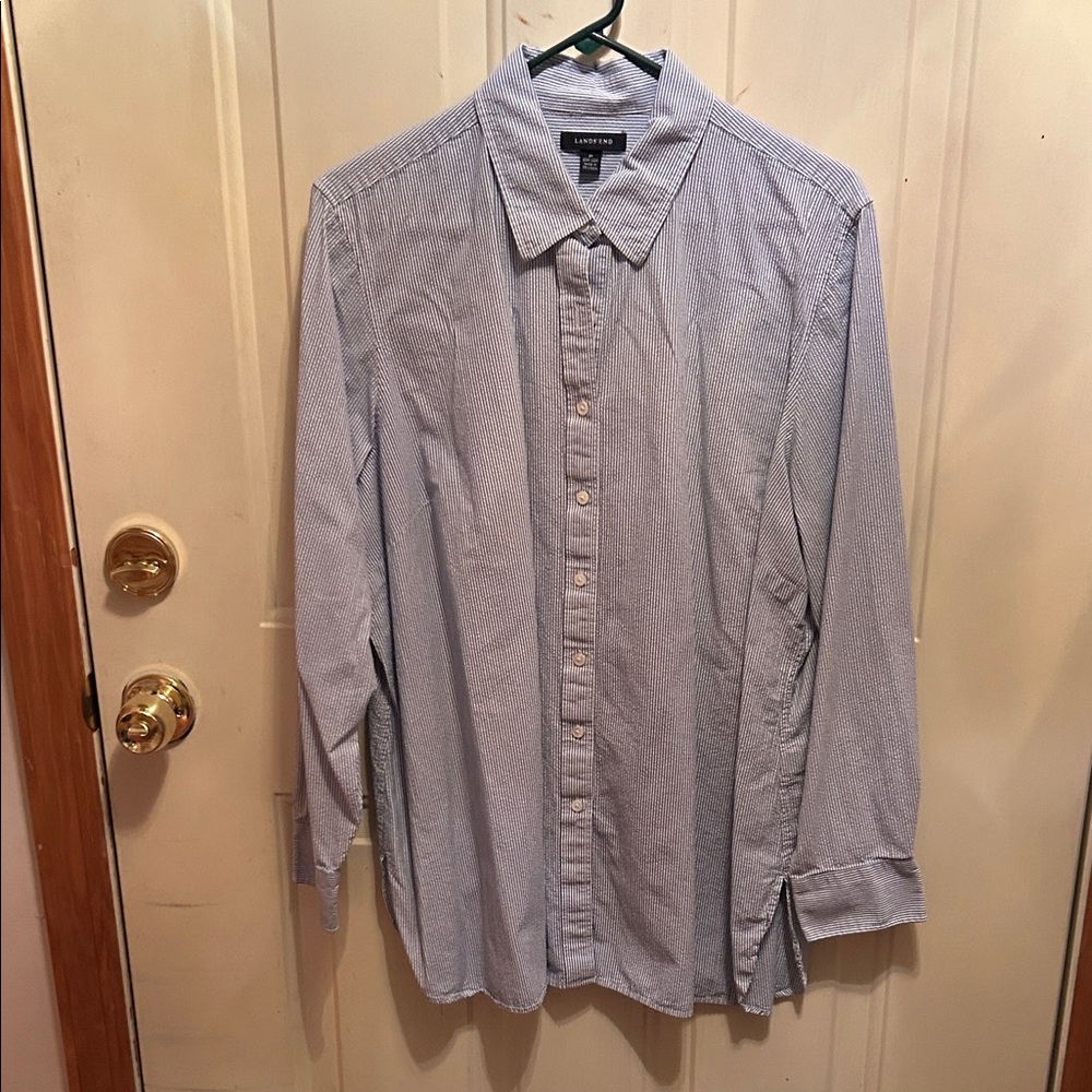 Lands' End Men's Striped Blue Dress Shirt